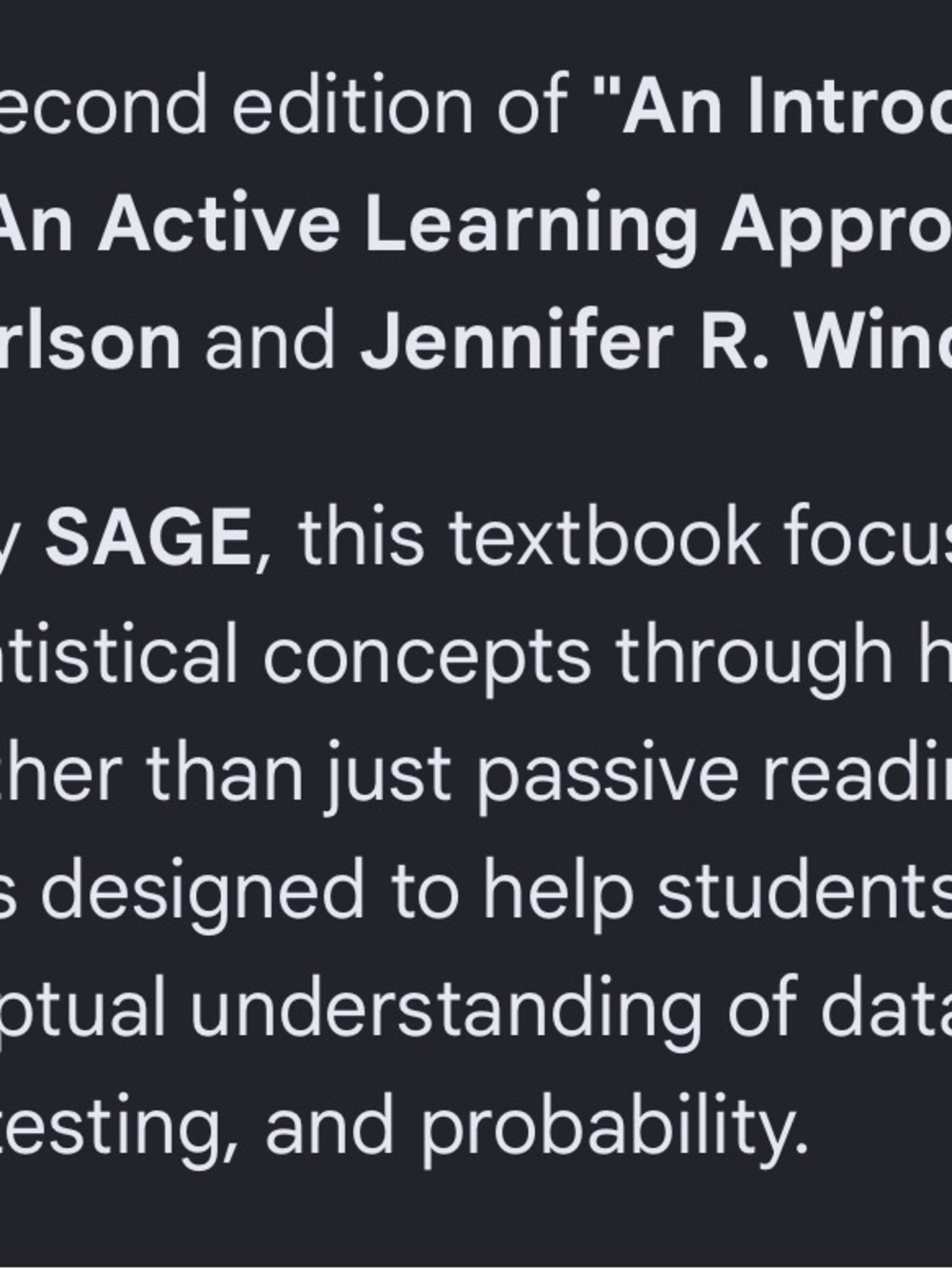 “An Introduction to Statistics: An Active Learning Approach” Textbook (Used) - Picture 4 of 4